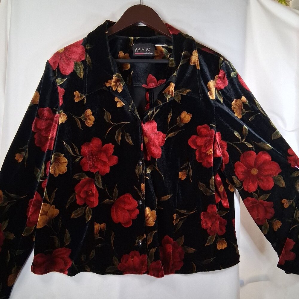 MHM Women's Velvet Floral Jacket Size 1X